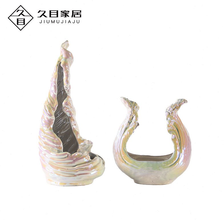 意式轻奢创意浪花陶瓷炫彩花器摆件客厅玄关装饰花瓶干花插工艺品