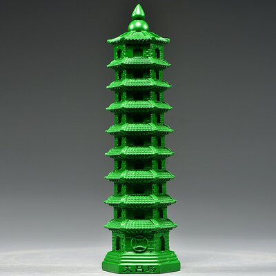 绿色木雕刻层文昌塔摆件实木头九层文昌塔家居客厅办公室装饰品
