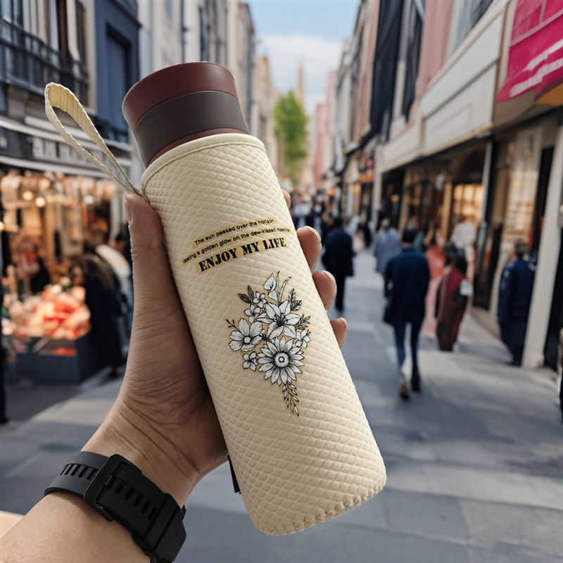 通用手提保温杯套玻璃杯保护套水杯子防摔隔热带提绳布袋300500