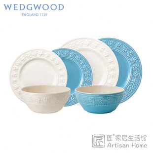WEDGWOOD威基伍德欢愉假日蓝白两人食餐具6件套陶瓷餐具餐碗餐盘