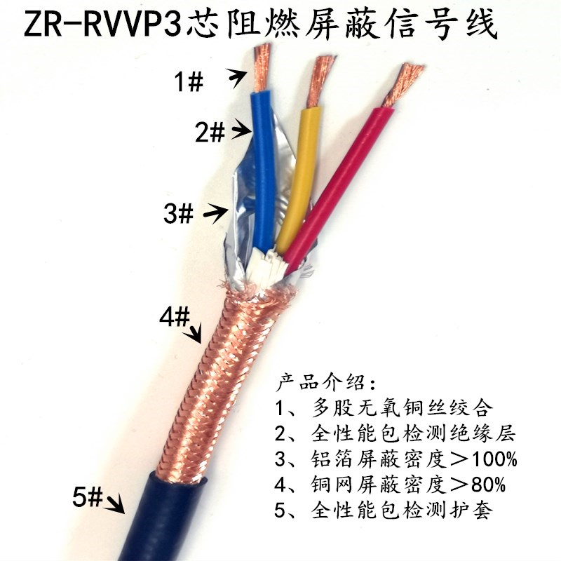 国标纯铜 RVVP2芯3芯4芯*0.2 0.3 0.5 0.75 1 1.5 屏蔽线 信号线