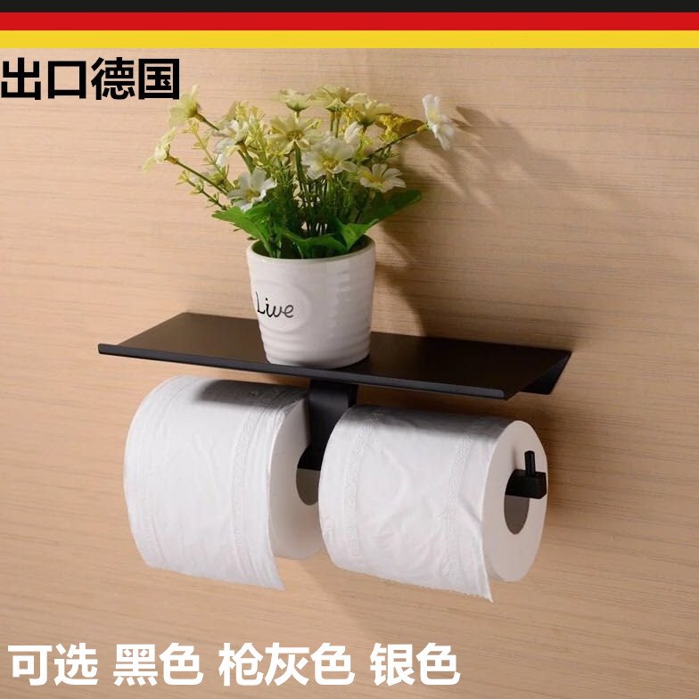 出口德国黑色304不锈钢双纸巾架 卫生间厕所卷纸架手机纸架置物架