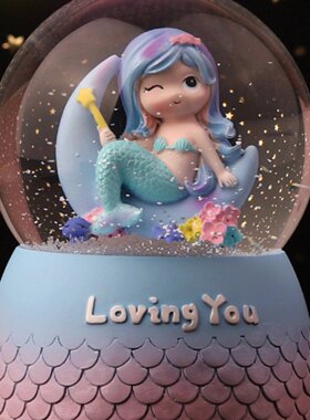 美人鱼音乐盒水晶球带灯飘雪透明圆球八音盒女孩女童女生生日礼物