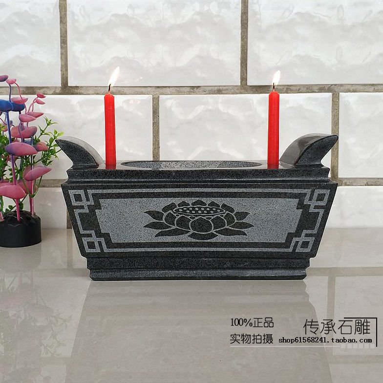 墓地祭祀石香炉石雕香炉石花瓶供奉石头香炉方形带蜡烛台香炉包邮