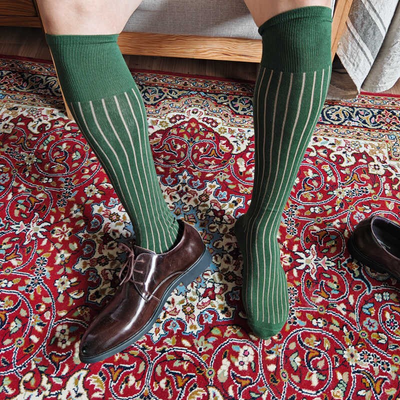 男士西装袜子皮鞋商务袜四季薄长筒纯棉黑色正装吸汗防臭及膝袜