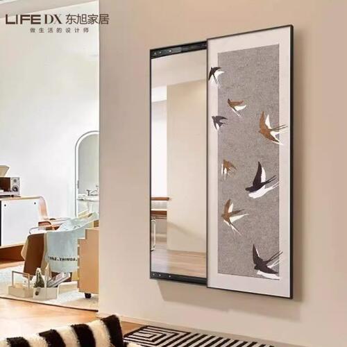中古风隐形全身镜装饰画复古玄关推拉镜子壁画卧室遮挡穿衣镜挂画