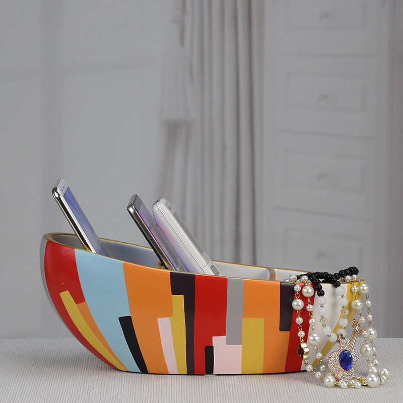 多功能收纳盒手绘创意桌面小件收纳盒家用遥控器收纳茶几装饰摆件