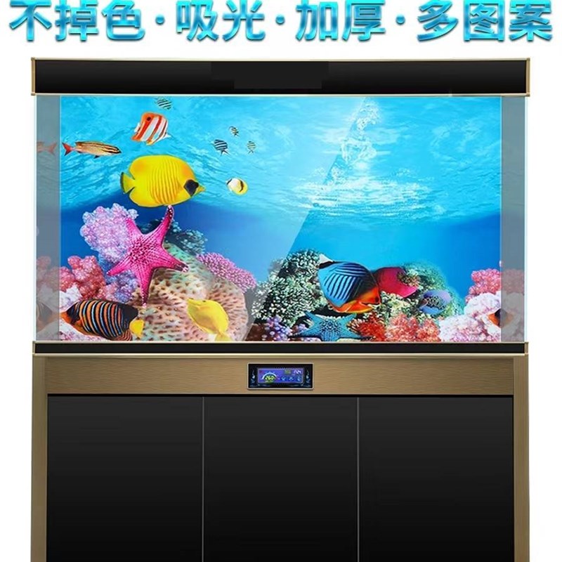 水族箱鱼缸背景纸画高清图5d贴纸立体d背景板贴画造景海景