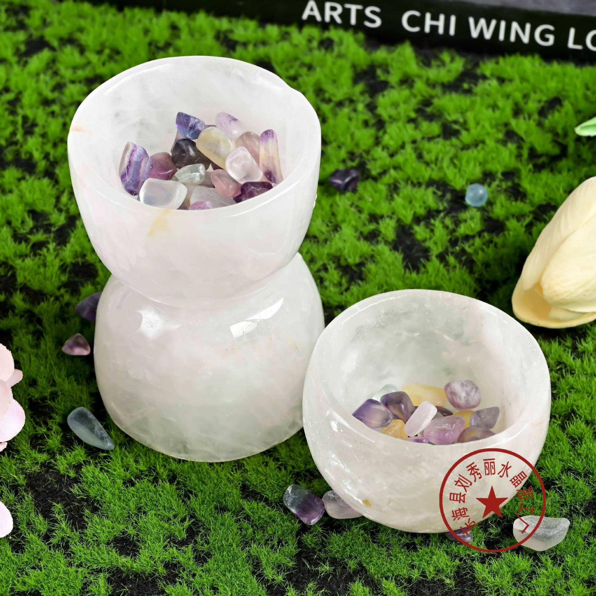 热销天然白水晶杯子桌面摆件碎石消磁杯水晶工艺品