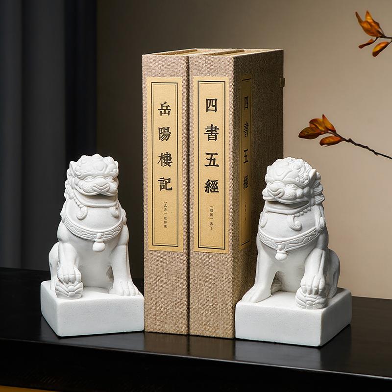新中式石狮子书挡摆件创意桌面书立办公室博古架书柜电视柜装饰品