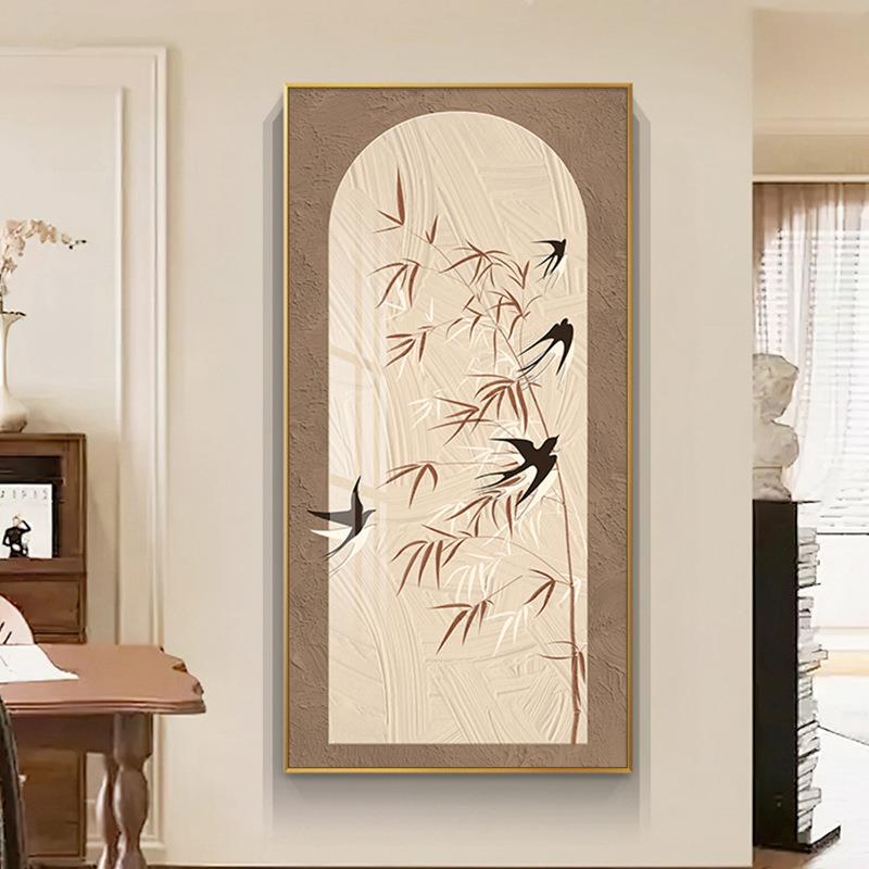 玄关装饰画法式中古风入户走廊过道挂画高级感复古进门竖版壁画