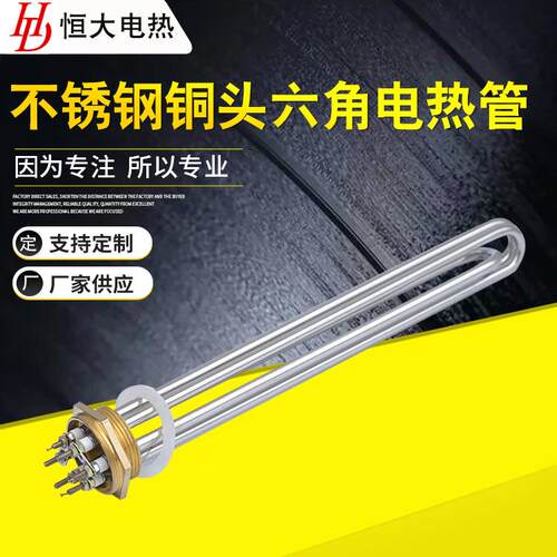 DN40六角加热管工程水箱锅炉太阳能电热管不锈钢铜头六角电热管