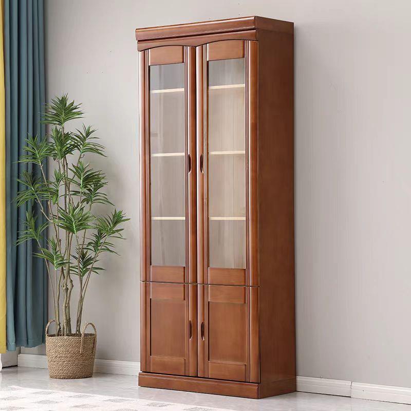 实木书柜书架落地带玻璃门家用办公室文件高柜小型两门双门置物架