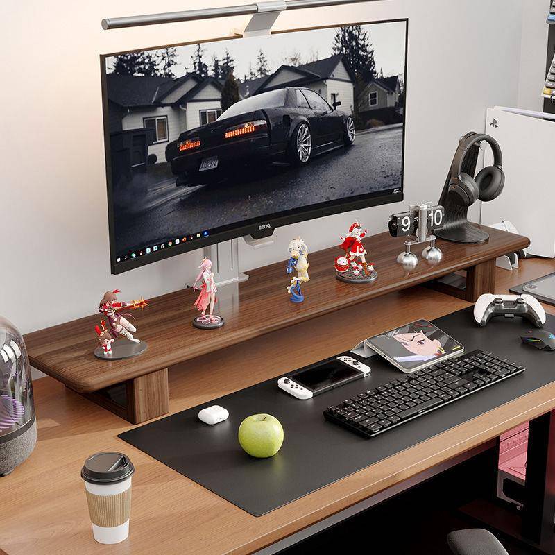 黑胡桃木桌面置物架台式电脑显示器增高架实木显示屏底座垫高