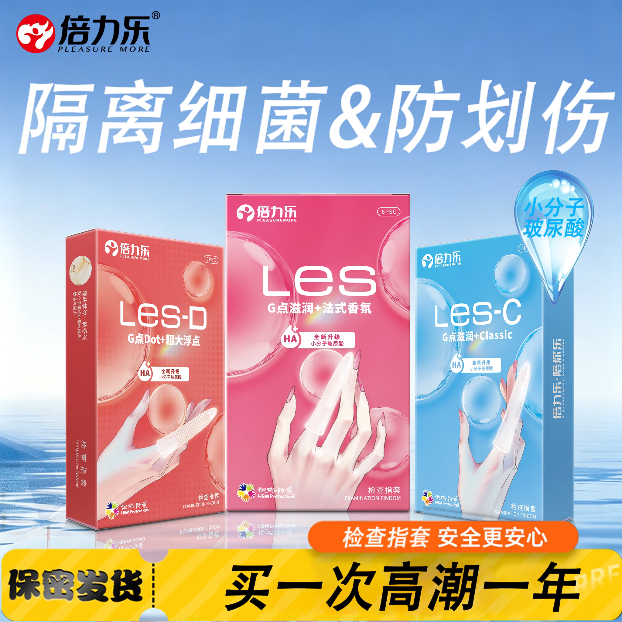 倍力乐手指套情趣指套les拉子玻尿酸颗粒成人夫妻医用一次性指套