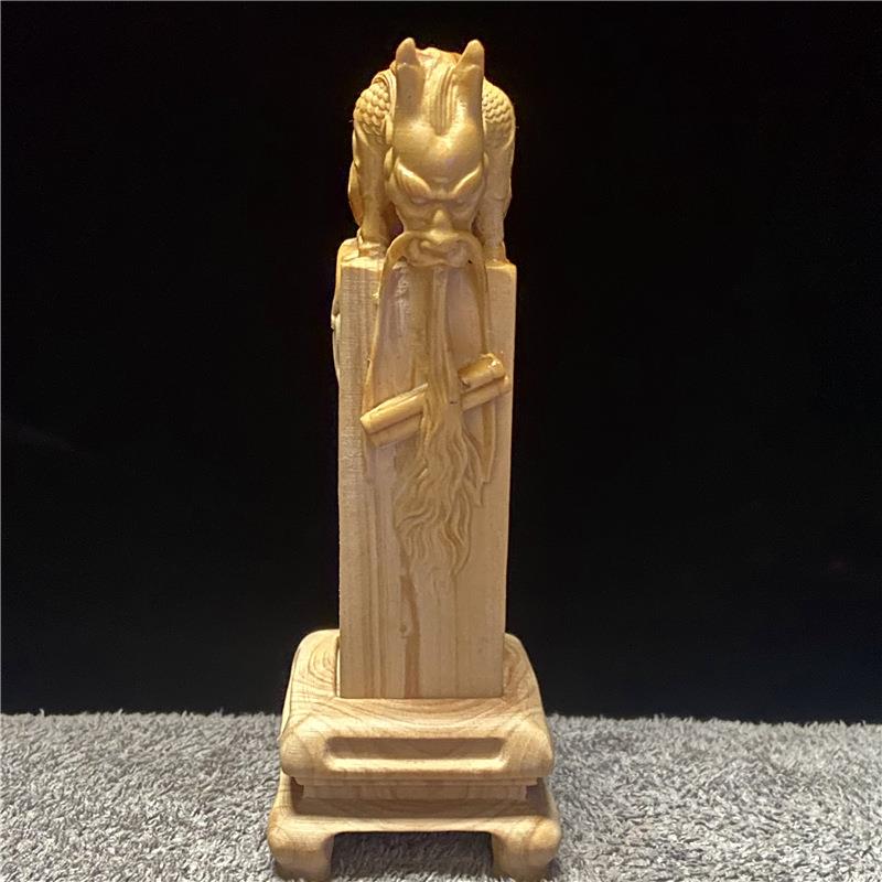 小叶黄杨木雕刻办公用复古名字印章麒麟吐书手把件实木工艺品