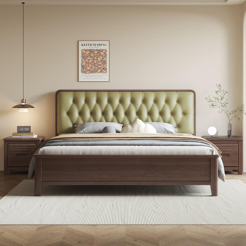 现代简约胡桃木实木床1.8米中式主卧双人床1.5储物经济型卧室家具