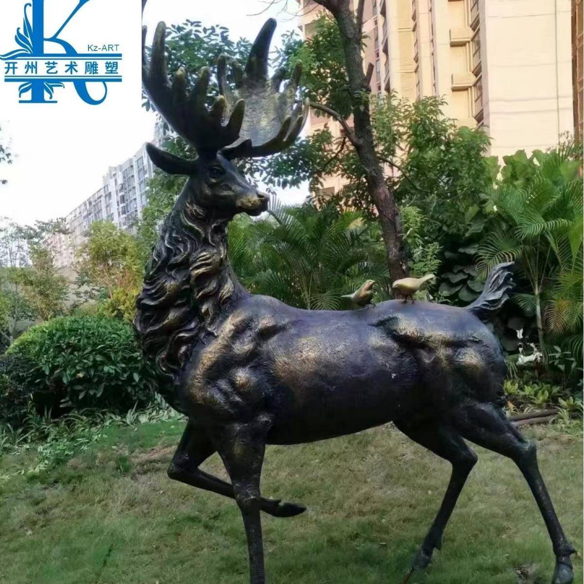 大型玻璃钢园林景观仿真招财铜鹿雕塑摆件别墅福鹿抽象工艺品装饰