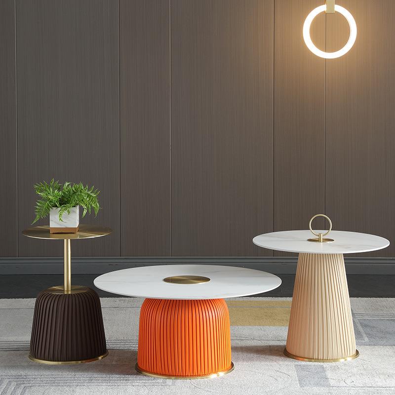 北欧轻奢岩板圆形茶几组合现代简约家用小户型创意网红大小圆茶几