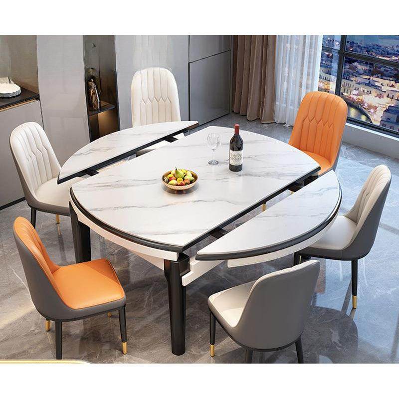 岩板餐桌餐椅组合小户型简约家用实木吃饭桌子圆桌可伸缩折叠