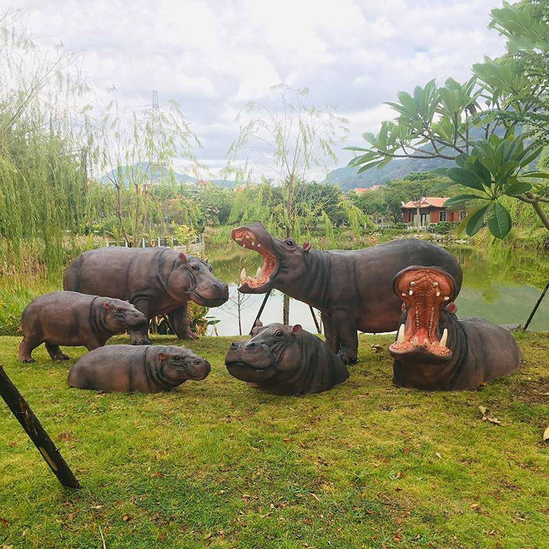 大型户外仿真动物河马玻璃钢雕塑游乐场别墅花园林场景区景观摆件