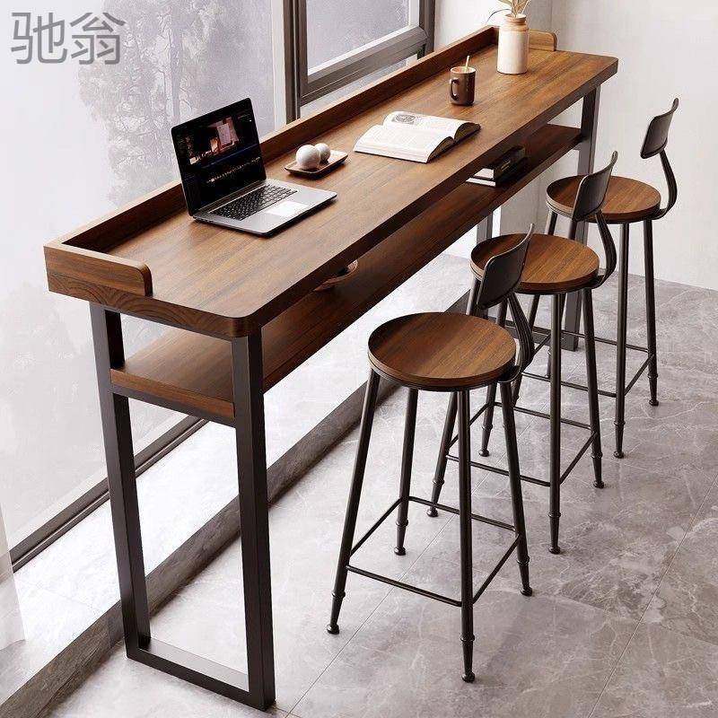hZf新款吧台家用桌子实木简约挡板阳台条桌靠窗靠墙北欧高脚桌椅
