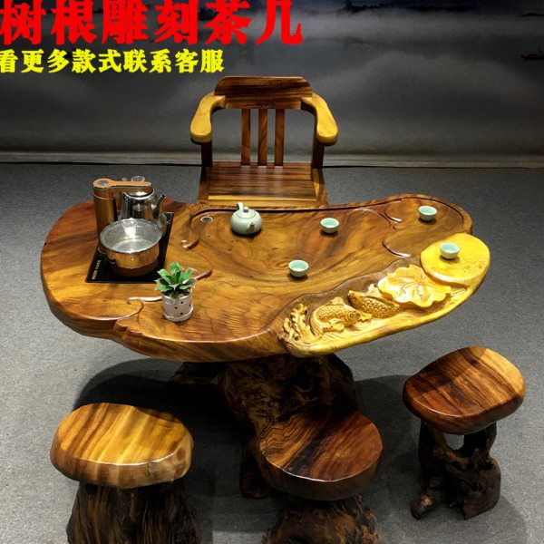 根雕茶台整体实木树根茶几花梨原木家用阳台茶桌胡桃木功夫茶具桌