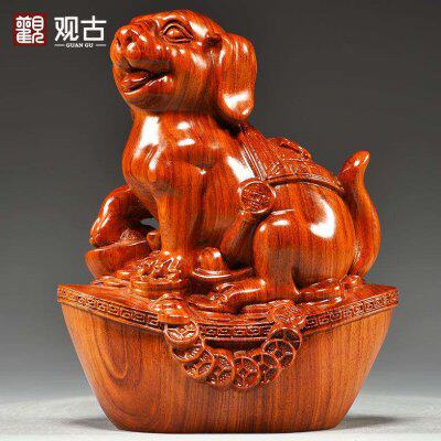 花梨木雕狗摆件十二生肖狗摆设家居客厅电视柜办公装饰红木工艺品