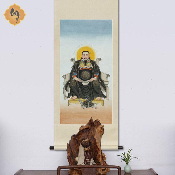 工笔人物国画玄武真武大帝画像水陆画玄关新中式卷轴画框装饰挂画