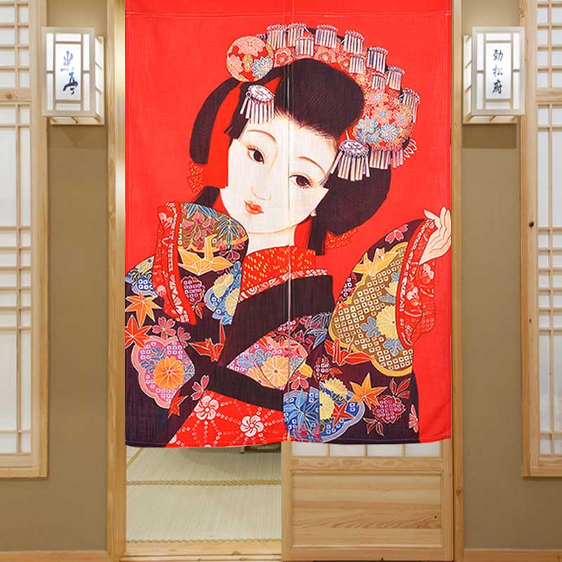 客厅门帘日式厨房餐厅我是装饰隔断帘浮世绘免打孔布艺半帘定制
