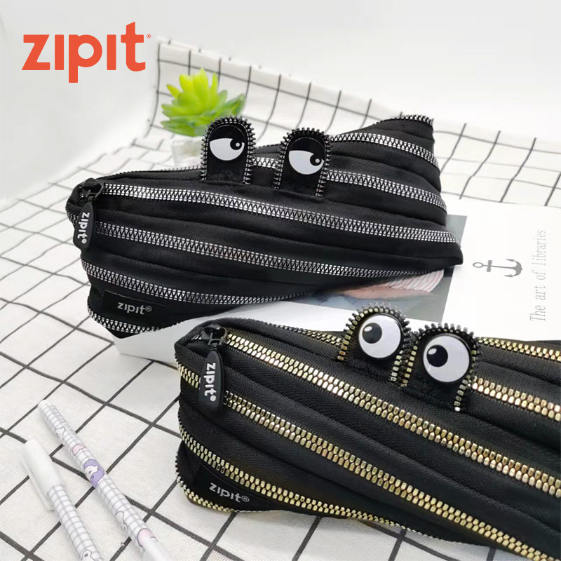 ZIPIT经典质感黑金拉链笔袋银三角一根拉链文具袋初中生简约文具
