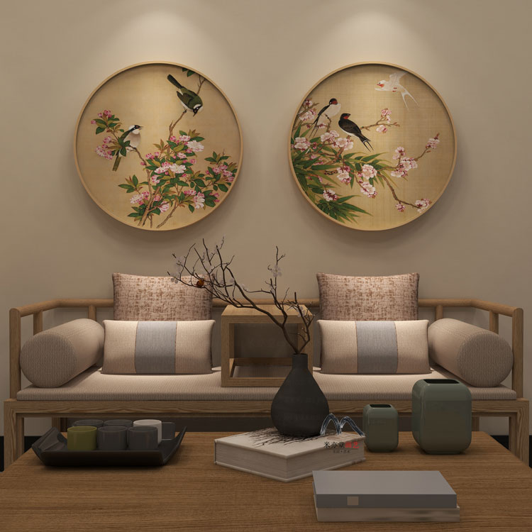 米亦堂x圆形花鸟 新中式日式民宿饭厅卧室床头书房玄关装饰画挂画图片