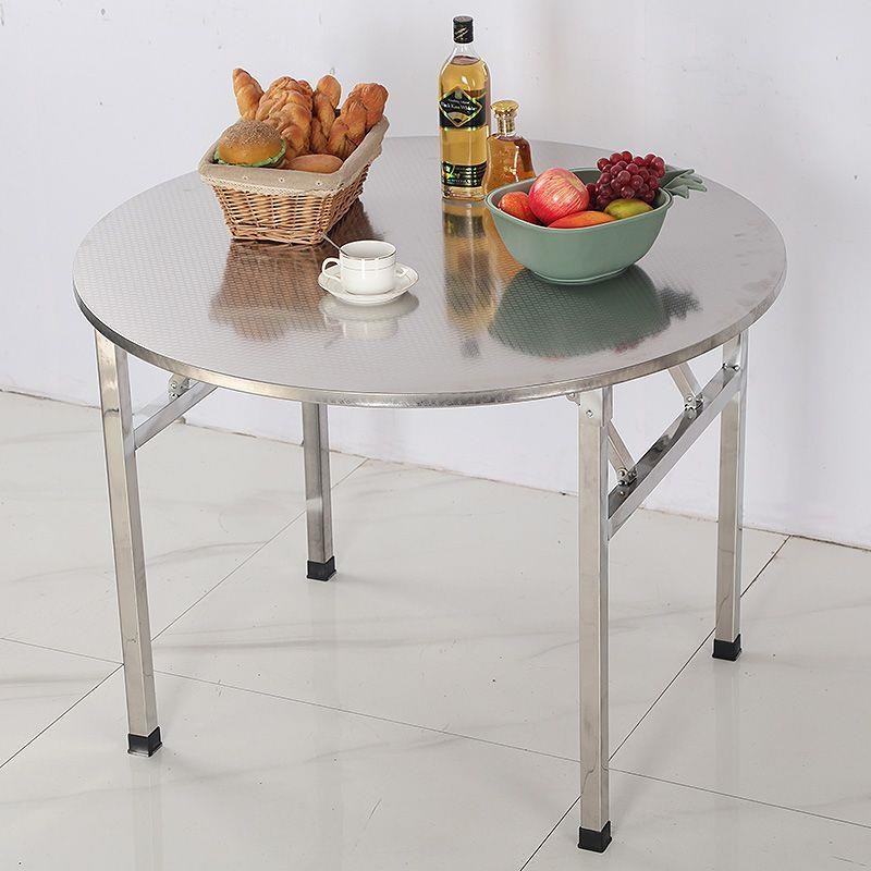 304特厚不锈钢圆桌可折叠家用餐桌大排档酒席流水席桌子夜市摆摊