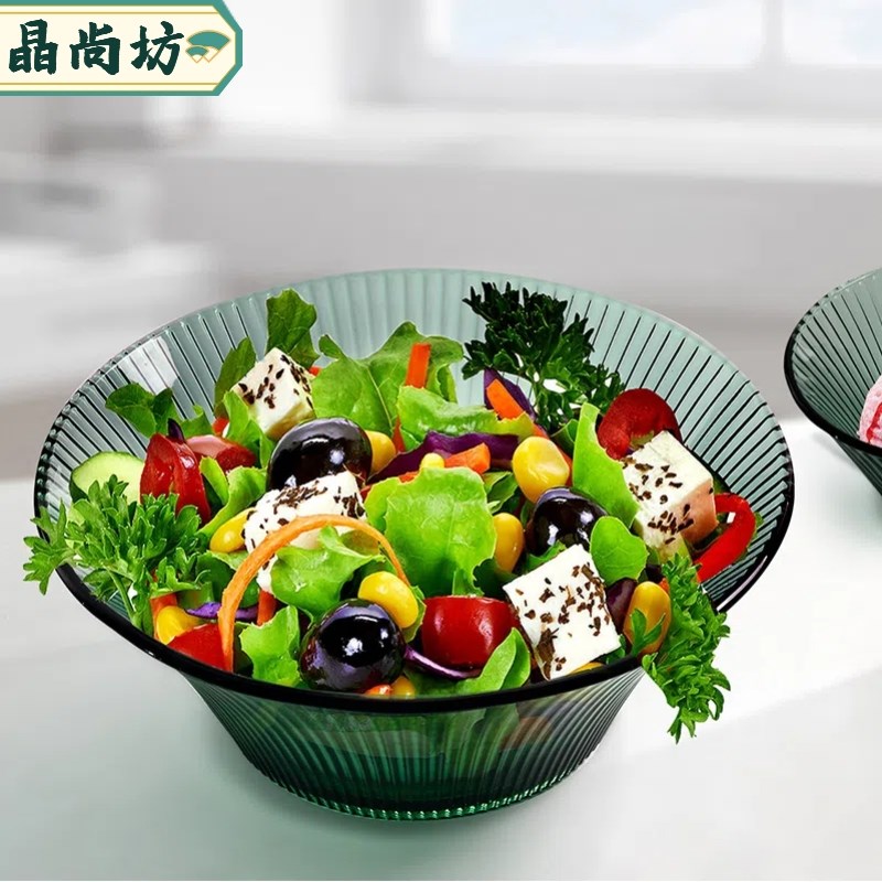 高颜值绿色玻璃碗玻璃盘碗碟套装家用厨房菜盘米饭碗甜品碗沙拉碗