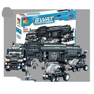 沃马广告新款儿童玩具模型积木特警系列捍卫者作战指挥车0552