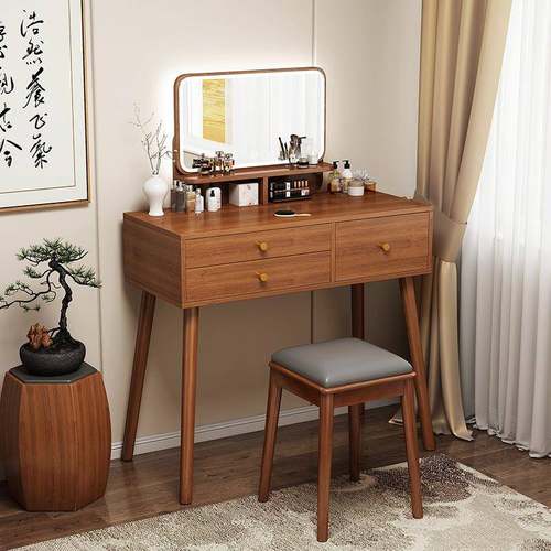 梳妆台家用新中式轻奢高级胡桃色化妆桌现代简约卧室小户型化妆台