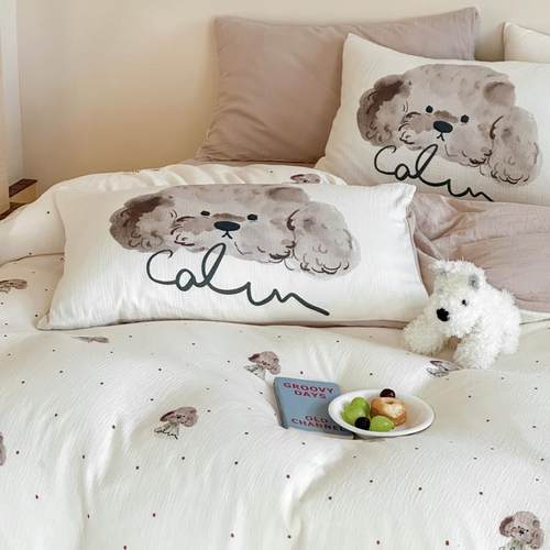 全棉皱皱纱四件套儿童超软100S纯棉双层纱卡通床单三件套被套单件