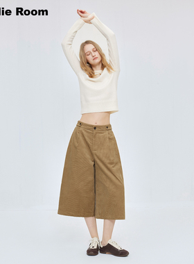 RandieRoom 两色复古灯芯绒极简阔腿中裤宽松七分休闲裤女