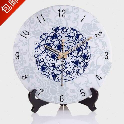 包邮梅花陶瓷静音时钟挂钟座钟两用创意家居客厅12寸大钟表台钟