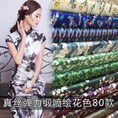 重磅真丝零布头桑蚕丝弹力缎B140宽幅印花数码喷绘缎夏季布料面料