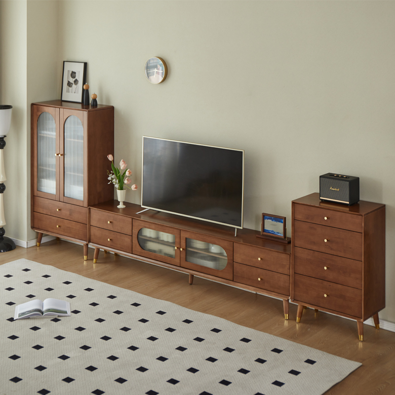 实木电视柜茶几边柜组合2025新款客厅家用电视机柜胡桃色地柜矮柜