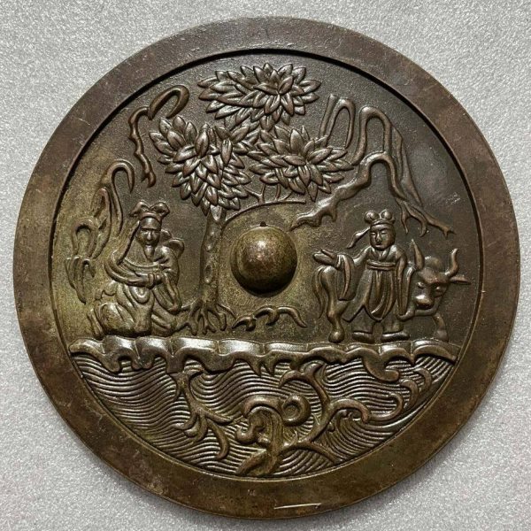古董杂项古玩收藏仿古纯铜镜包浆老道纯铜铜镜摆件