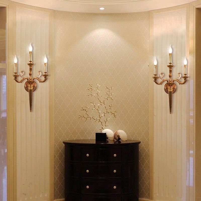 法欧式全铜壁灯客厅三头门厅走廊楼梯餐厅电视背景墙室内新款灯具