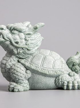青砂石复古风中式鱼缸假山龙龟中号造景客厅办公桌面装饰摆件送礼