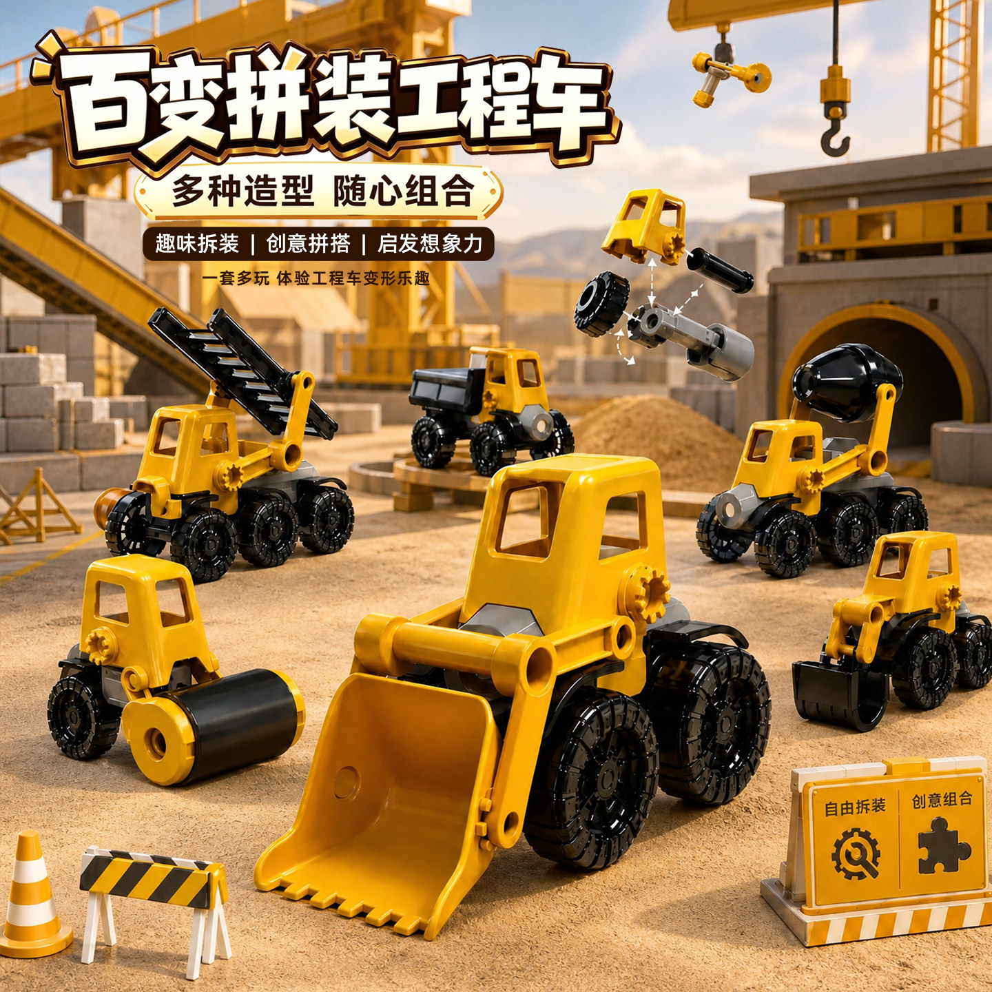 儿童百变磁力工程车益智玩具积木