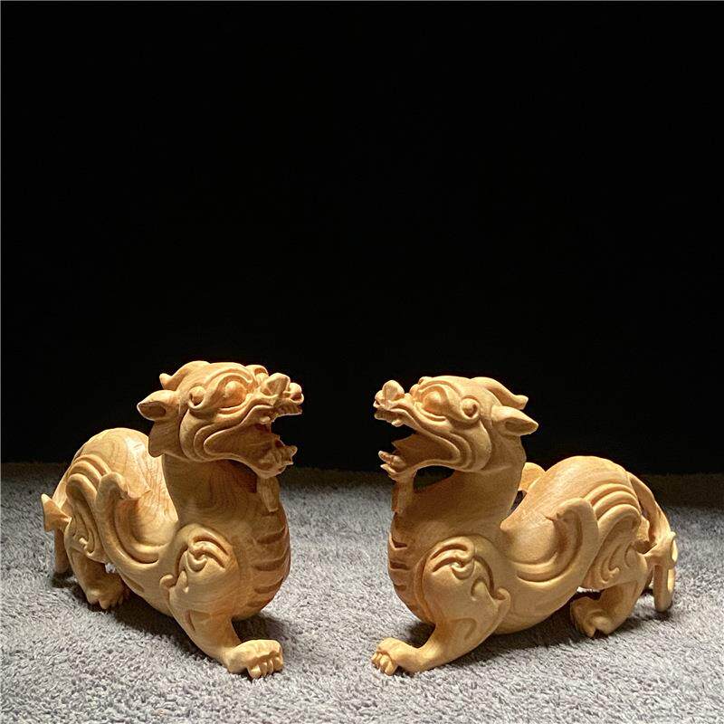 崖柏小叶黄杨木雕客厅摆件把玩貔貅动物手把件草龙神兽文玩收藏品