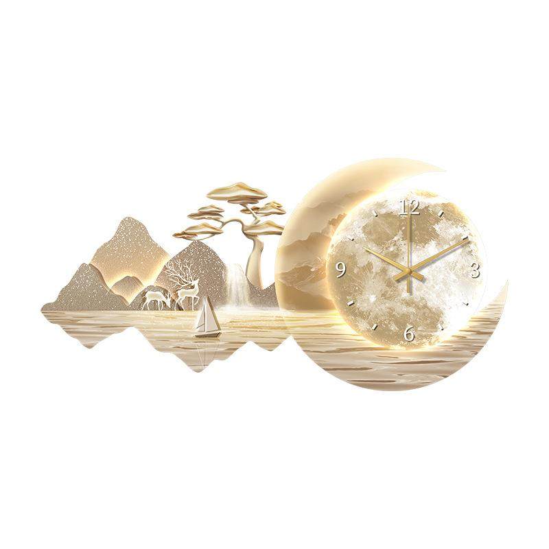 现代轻奢餐厅装饰画山水画高级感餐桌挂画简约时钟壁灯饭厅墙壁画