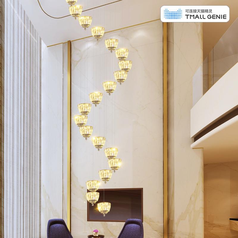 博泳复式楼旋转楼梯吊灯轻奢水晶长吊灯别墅跃层中空客厅大吊灯