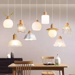 北欧原木餐厅吊灯简约餐桌吧台过道灯个性创意书房木艺卧室吊灯具