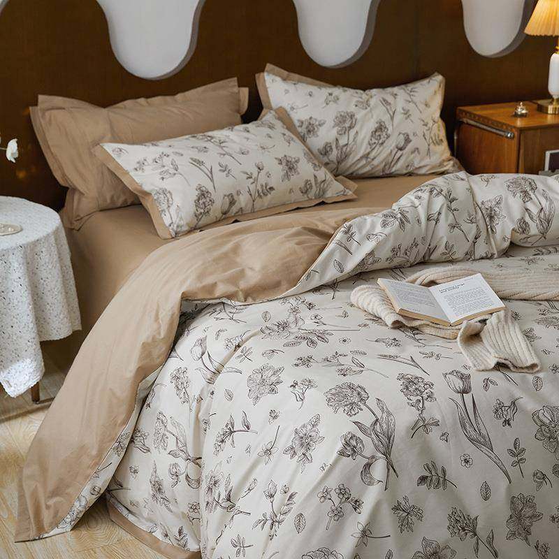 美式复古长绒棉印花四件套a类母婴级纯棉床单被套全棉床笠三件套4
